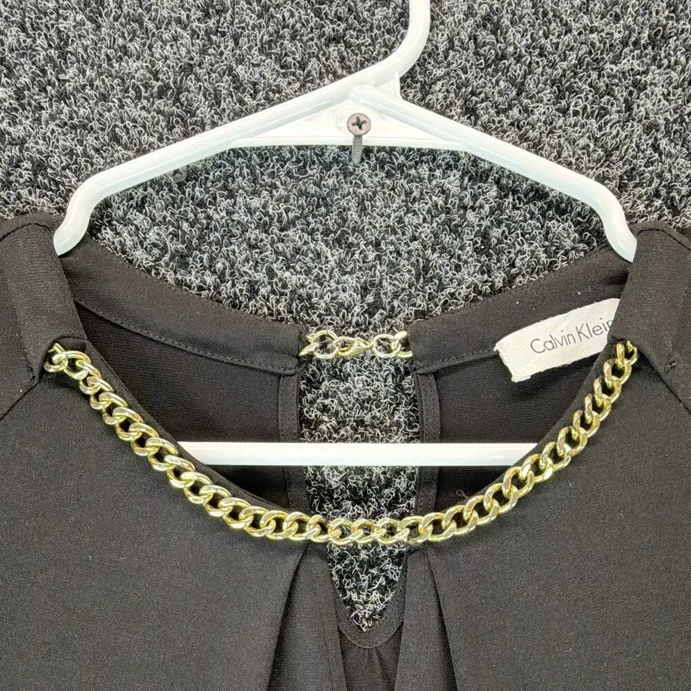 Calvin Klein Women's Black Knit V-Neck Sleeveless A-Line Chain Dress Size S